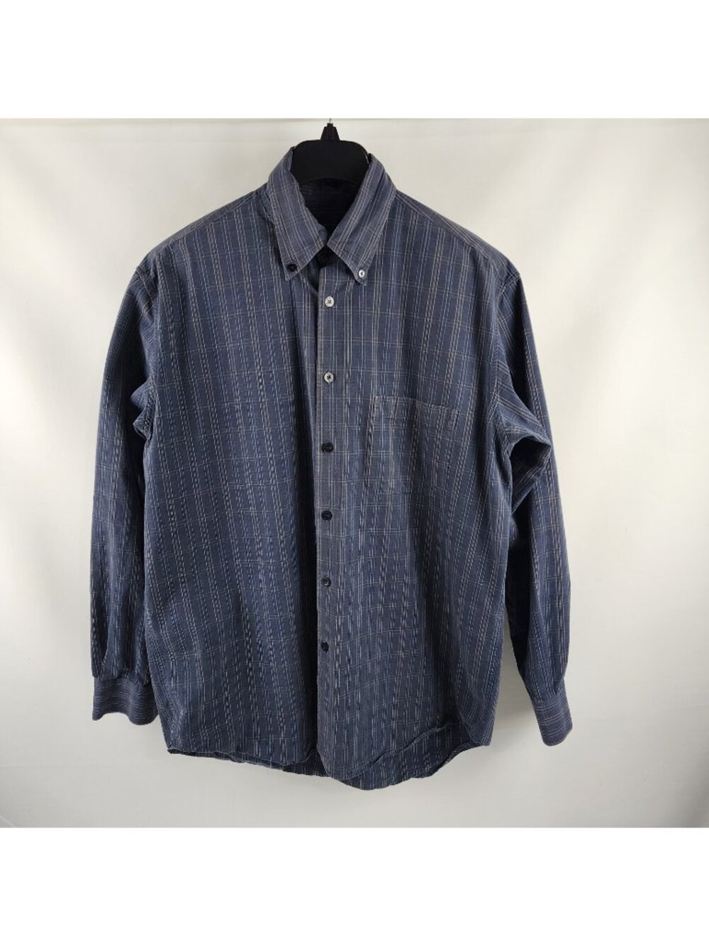 Ermenegildo Zegna Dress Shirt 14 Blue Striped Button Down Collar Chest Pocket